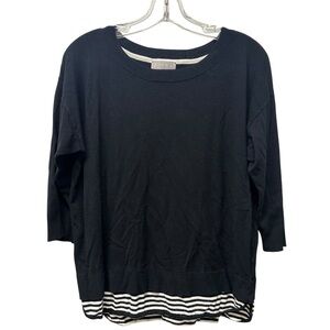 LAURA Petites Lightweight Black Sweater with Striped Hem L